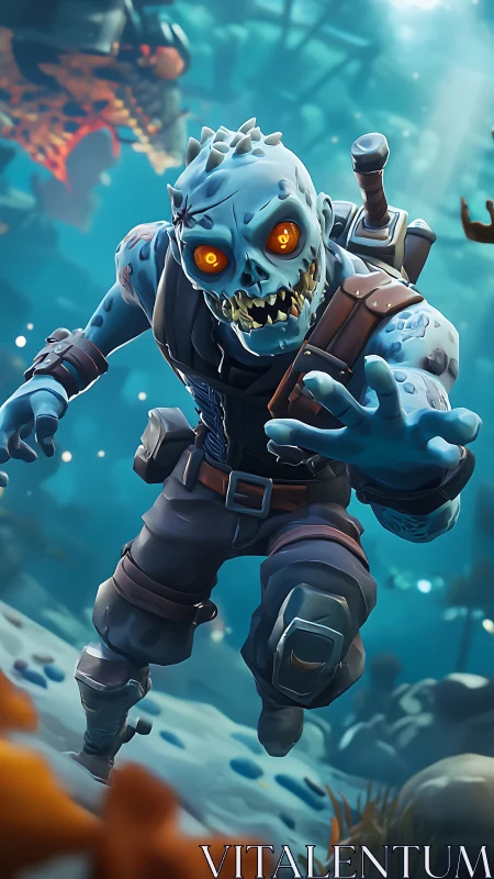 Undead warrior lunges forward through eerie underwater ruins