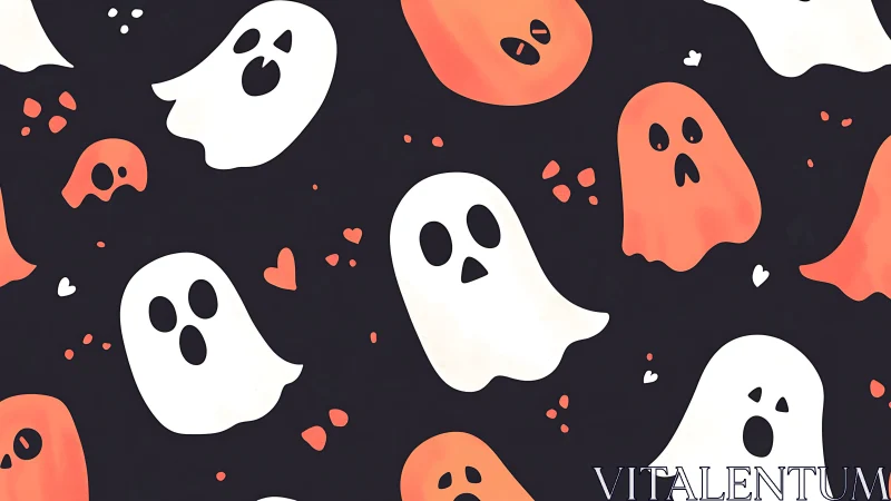 Playful pastel ghosts float in a cute Halloween night sky