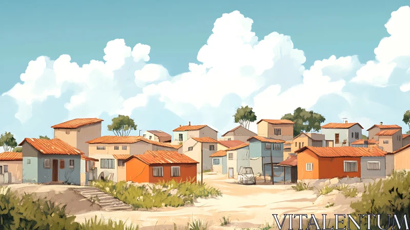 Colorful hillside neighborhood under calm daylight sky.