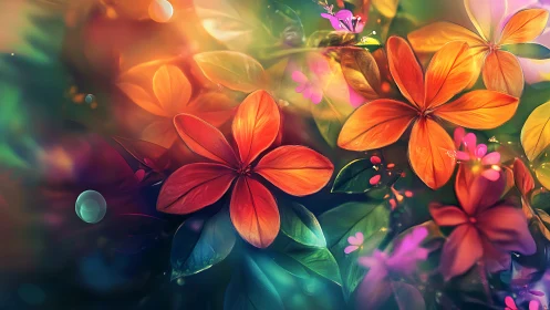 Chromatic Floral Composite: Translucent Petals with Volumetric Bokeh Depth.