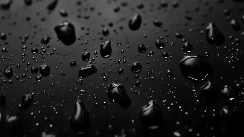 Water droplets form irregular clusters on dark glossy surface