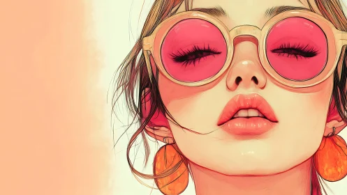 Stylized woman in pink sunglasses and orange earrings.