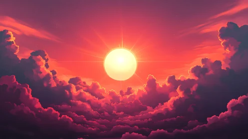 Stylized solar disc over volumetric magenta cumulonimbus field