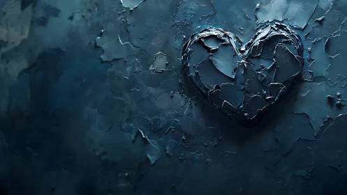 Cracked surface with heart-shaped fracture pattern and crystalline formations.