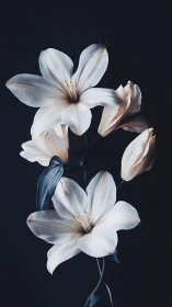 Delicate White Petals Against Dark Background: Botanical Study.
