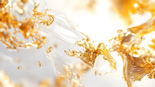 Golden Liquid Splash Abstract Art with Bright Highlights.