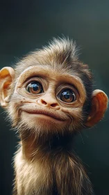 Hyperreal close-up portrait of young monkey with glossy eyes