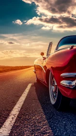 Sunlit red classic roadster rendered with high dynamic contrast