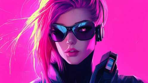 Neon cyber rebel with glowing gaze and midnight shades.
