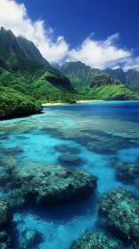 Kalalau Valley coastal cove with turquoise waters and sea stacks