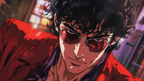 Crimson‑coated nightwalker leans into neon‑slick suspicion