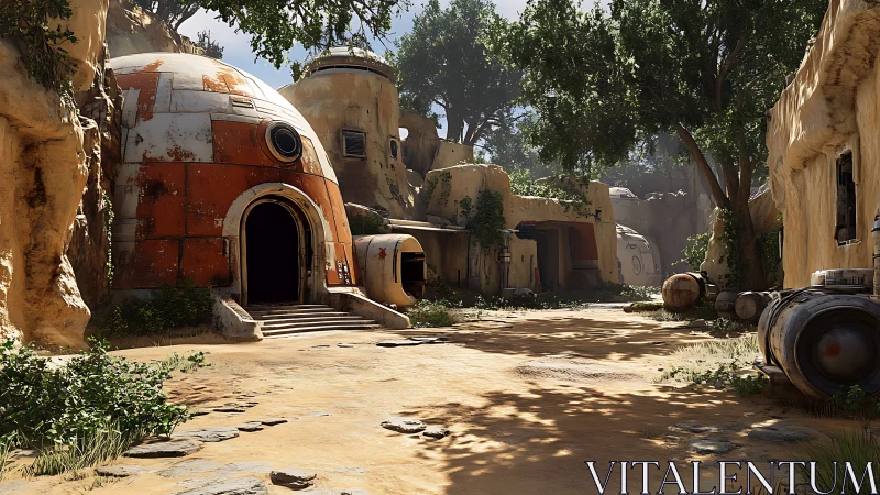 Sunlit desert outpost with cozy domed sci-fi homes.