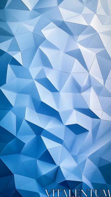 Triangulated blue low‑poly relief with gradient illumination.