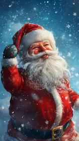 High-detail Santa Claus portrait with dynamic snowfall rendering