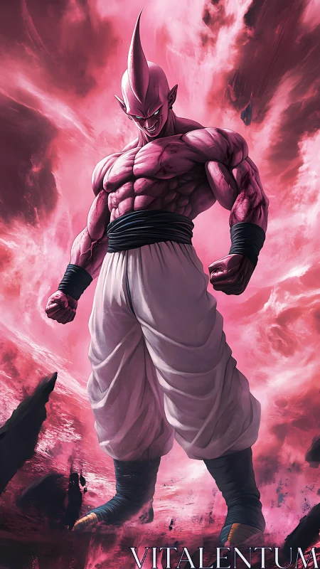 Pink energy villain in dynamic anime battle stance.