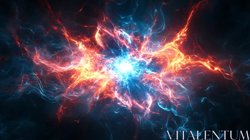 Electric blue and fiery red energy clash in dark space.