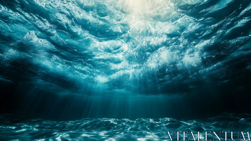 Subsurface oceanic light shafts under turbulent surface interface.