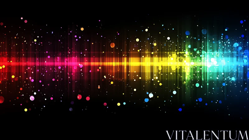 Spectrum light band cuts through dark field of color particles.