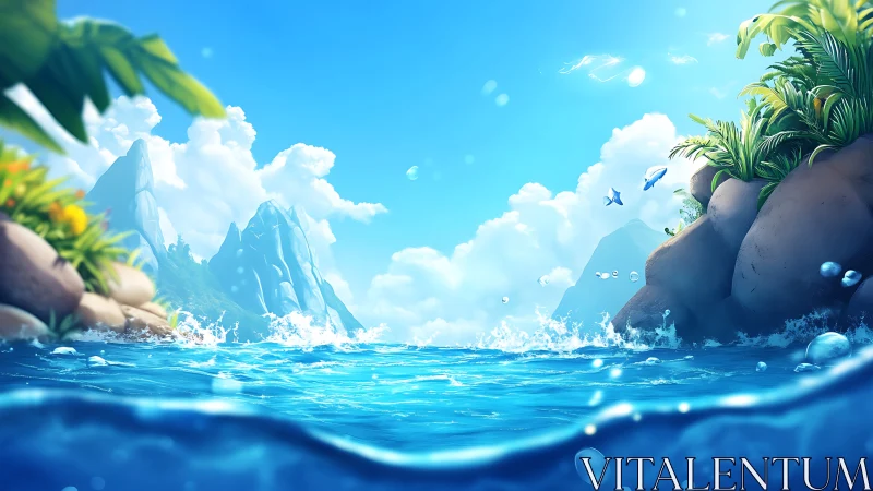 Crystalline Cliffs Meet Tropical Waters Below.