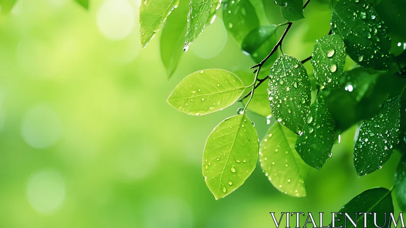 Raindrop-kissed leaves lean into a soft green morning hush