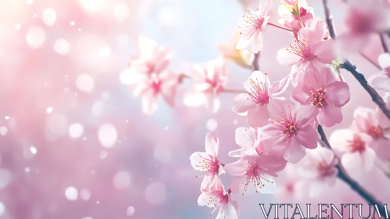 Cherry Blossoms Dance Through Soft Spring Light.