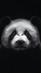 High-contrast frontal panda portrait renders hyper-detailed fur