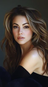 Velvet-lit muse with windswept hair and luminous gaze poised.