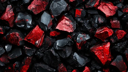 Photorealistic red and black mineral shards surface composition.