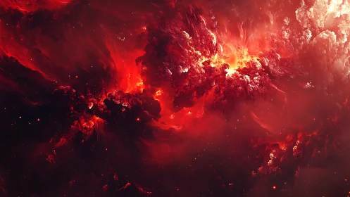 Red nebula cloud formation with intense glowing regions.