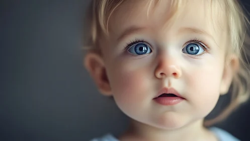 Child with Striking Blue Eyes in Soft Focus Portrait.