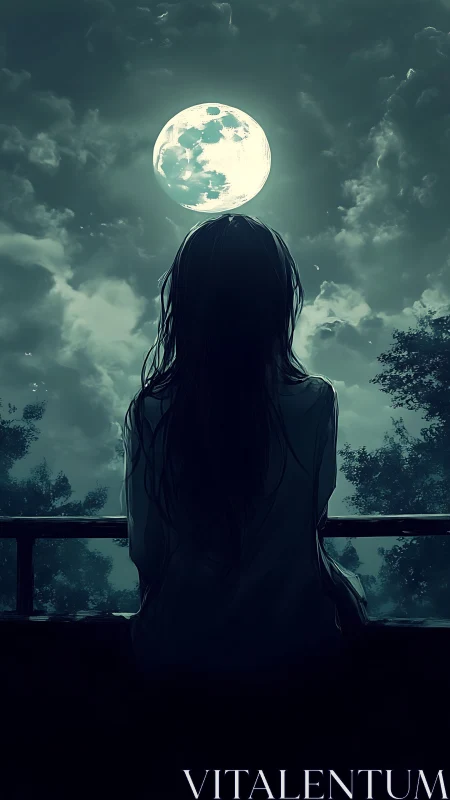 Moonlit balcony silhouette in atmospheric digital painting.