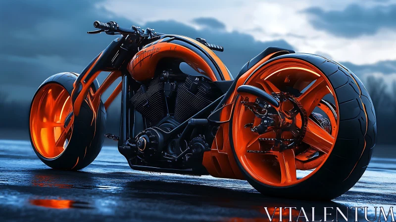 Neon storm chopper hums against a rain slick futuristic road