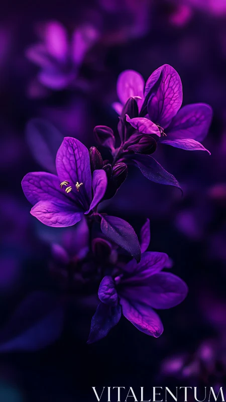Purple Verbena Cluster in Dramatic Neon Light.