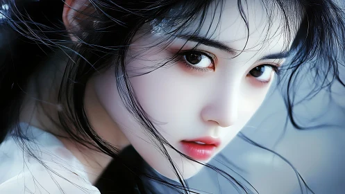 Ethereal digital portrait with intense cinematic gaze.