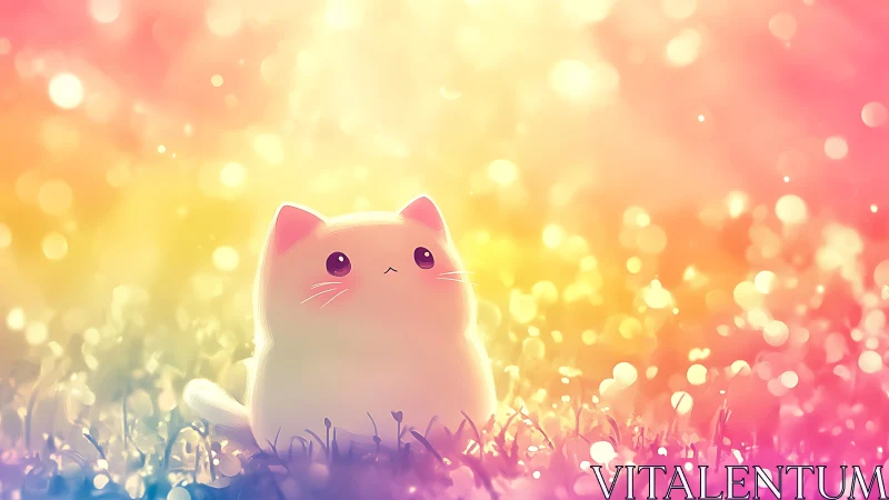 Stylized Cat Figure in Luminescent Field Setting
