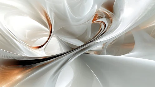 Elegant Abstract Swirl in Metallic White and Bronze Digital Art.