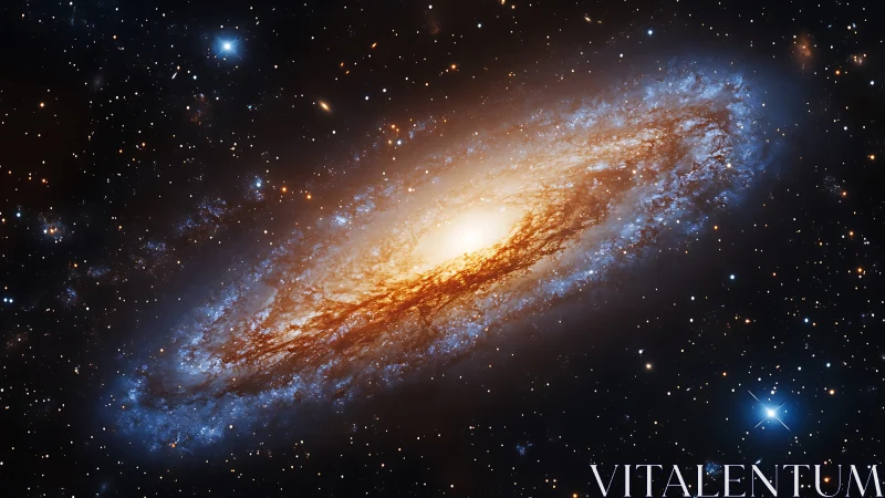 Gentle spiral galaxy glowing with soft golden starlight.