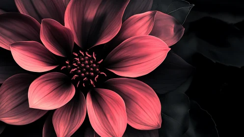 Digital Flower with Radiant Pink Petals Against Black Background