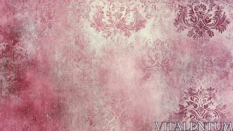 Pink textured background shows faded floral damask motifs