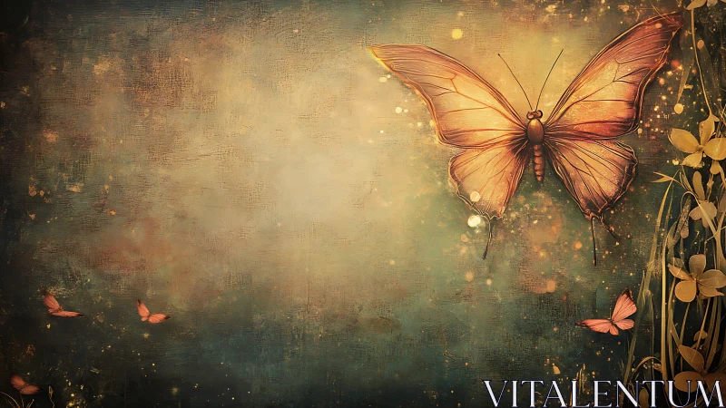 Golden dusk butterflies drift through a softly glowing dream.