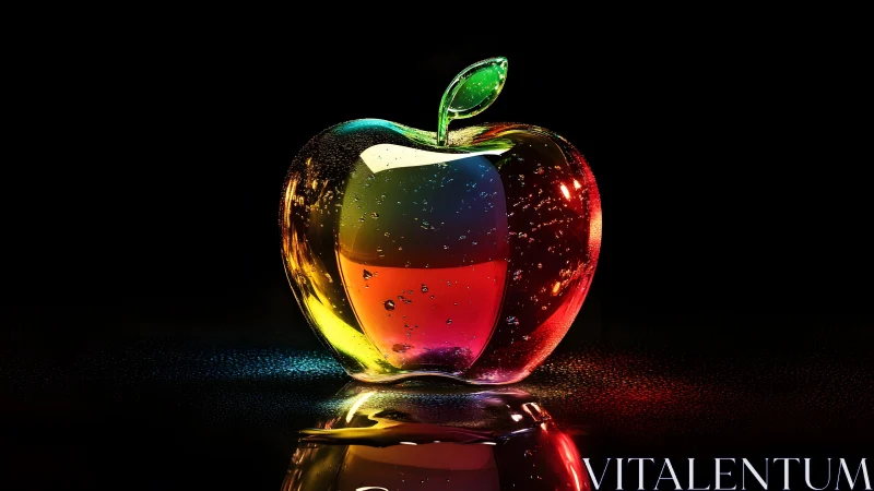 Vibrant Glass Apple with Rainbow Colors in Digital Art Style.