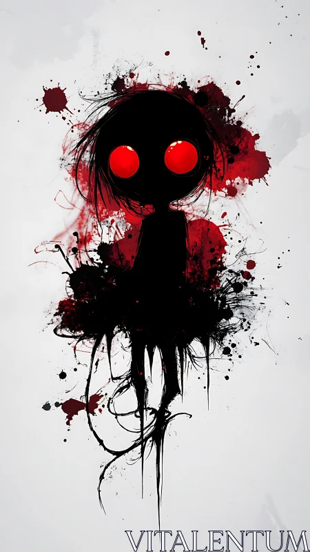 Silhouetted figure with red eyes in abstract ink splatter.