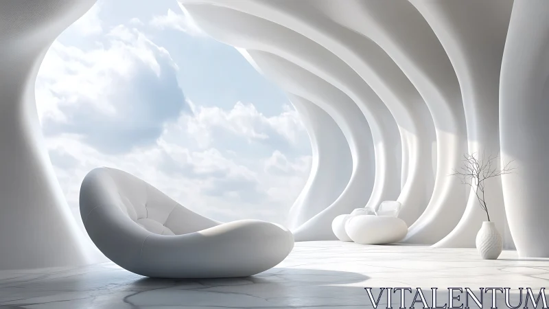 Modernist Interior: Sculptural Seating in Radiant White Volumetric Space