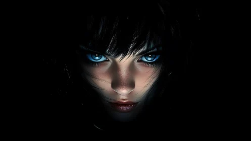 Mysterious blue eyed gaze emerging from the deep shadows.