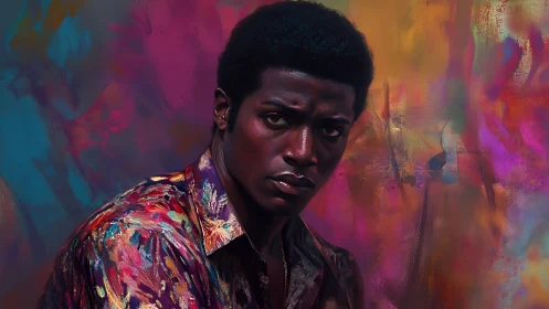 Digital portrait of pensive man against abstract chromatic haze