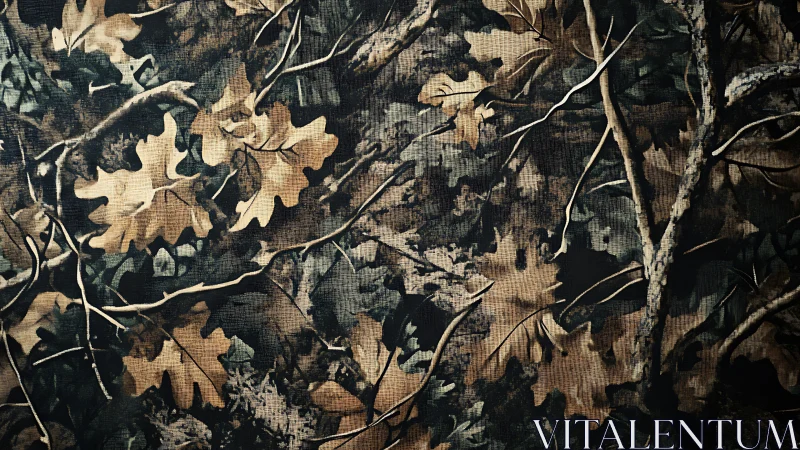 Forest leaves and branches in a cozy autumn camouflage pattern.