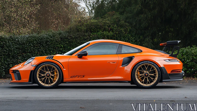 Orange track-focused sports coupe parked on roadside.