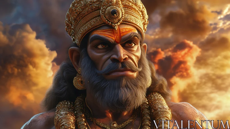 Regal mythic warrior rendered with hyperreal 3D detailing.