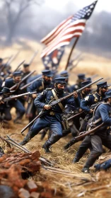 Civil War infantry charge rendered as dynamic digital tableau