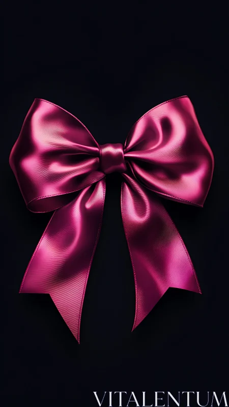 Gleaming pink ribbon bow glowing against deep velvet black.